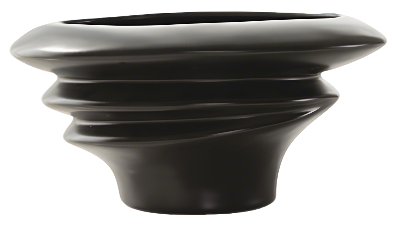 Ceramic Asymmetrical Matte Black Planter – Large (No Tray)