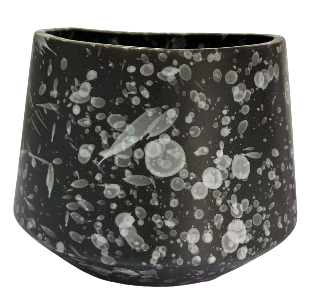 Ink Black Snow Speckle Ceramic Planter