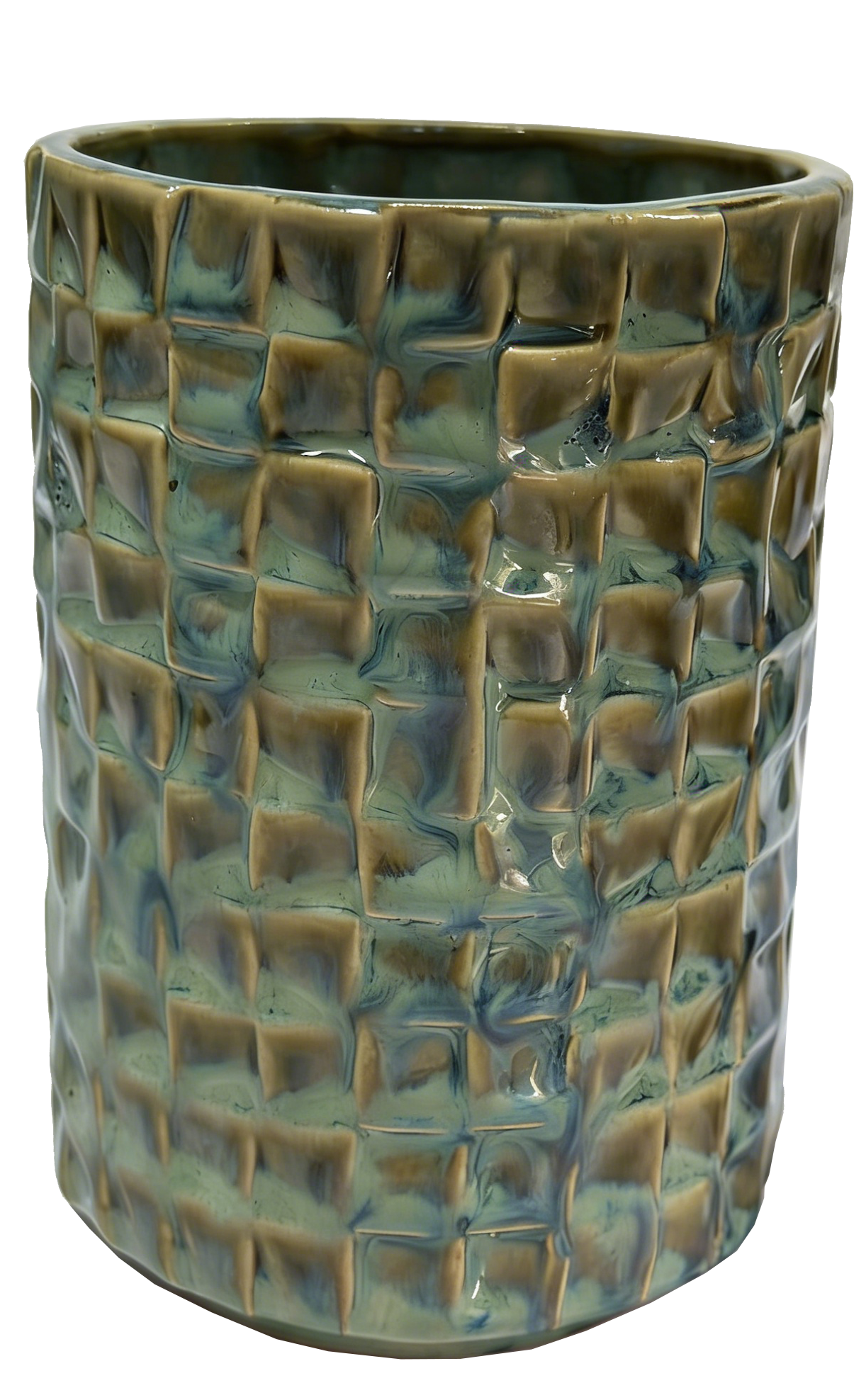 Yellow-Green Gradient Raised Check Ceramic Planter