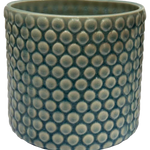 Grey-Green Raised Dot Cylinder Ceramic Planter
