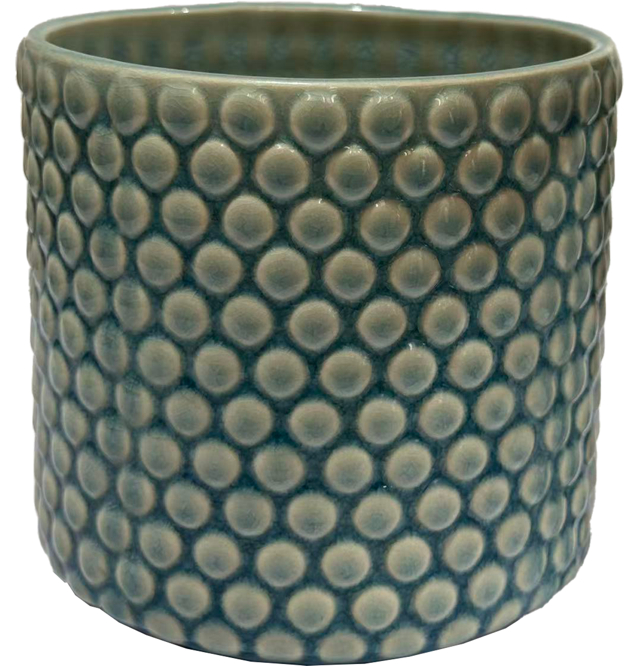 Grey-Green Raised Dot Cylinder Ceramic Planter