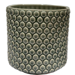 Grey-Green Raised Dot Cylinder Ceramic Planter