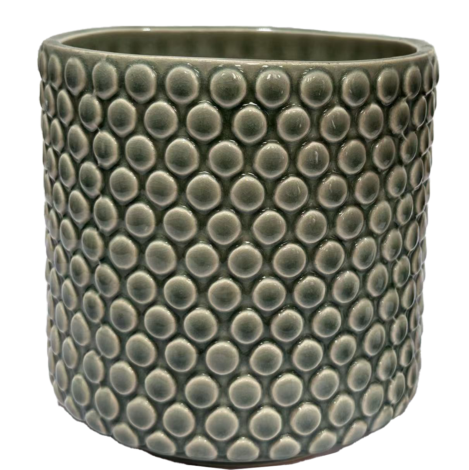 Grey-Green Raised Dot Cylinder Ceramic Planter
