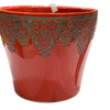 Red with Blue Floral & Fruit Pattern Ceramic Planter