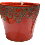 Red with Blue Floral & Fruit Pattern Ceramic Planter