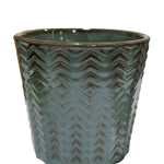 Blue-Green Herringbone Glazed Ceramic Planter
