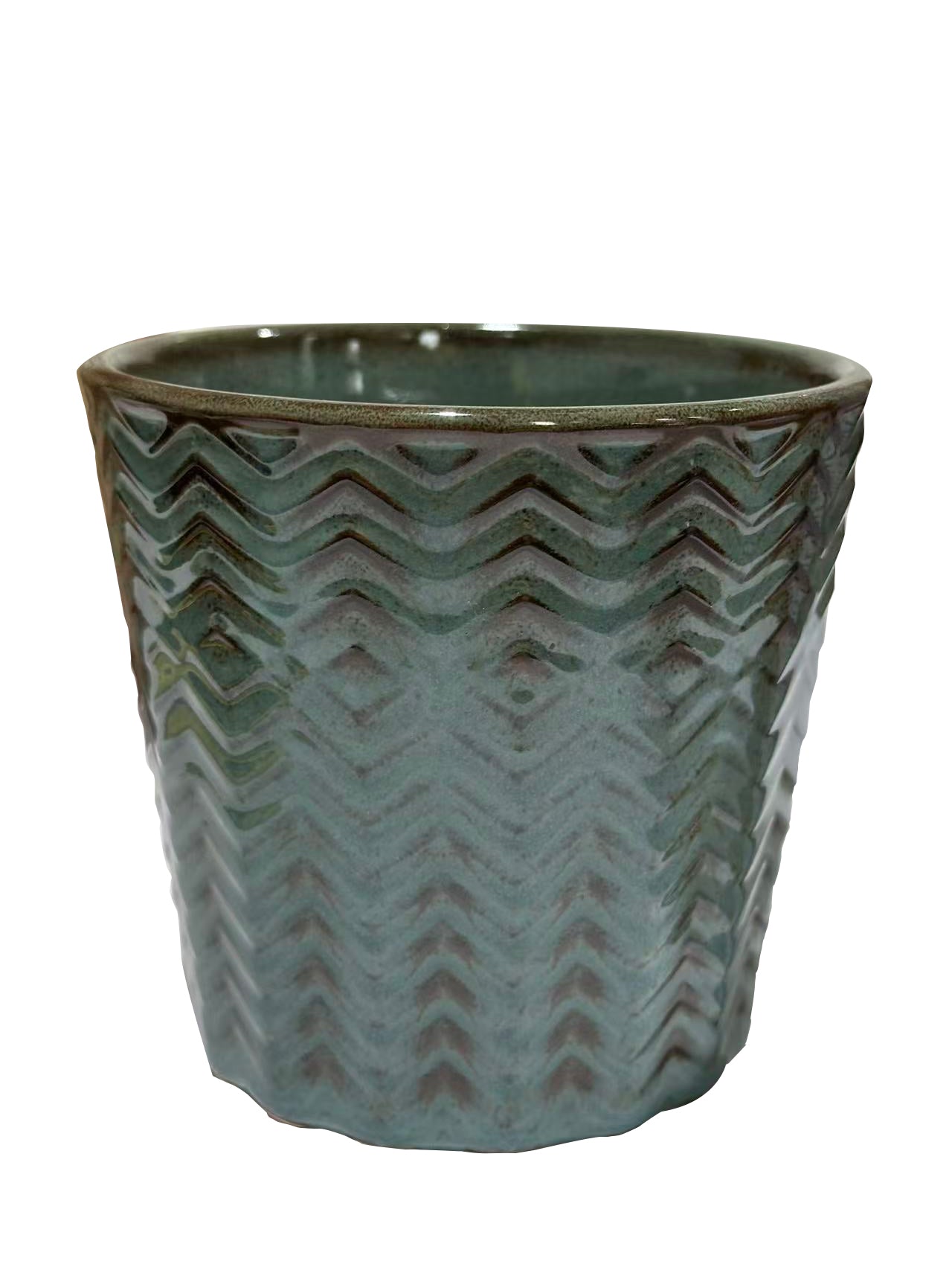 Blue-Green Herringbone Glazed Ceramic Planter
