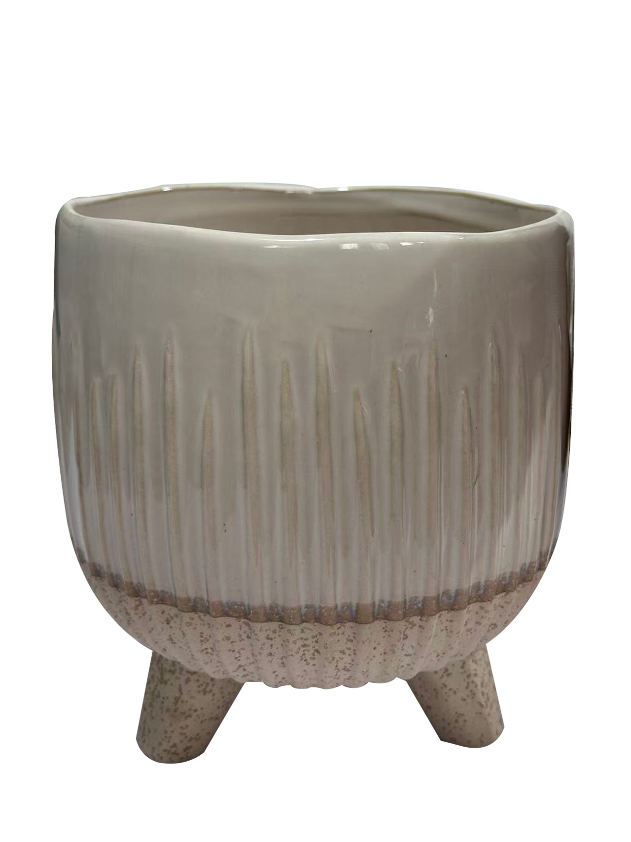 Brown & White Flow Pattern Three-Leg Ceramic Planter