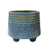 Blue Glazed Ring-Pattern Three-Leg Ceramic Planter