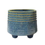 Blue Glazed Ring-Pattern Three-Leg Ceramic Planter