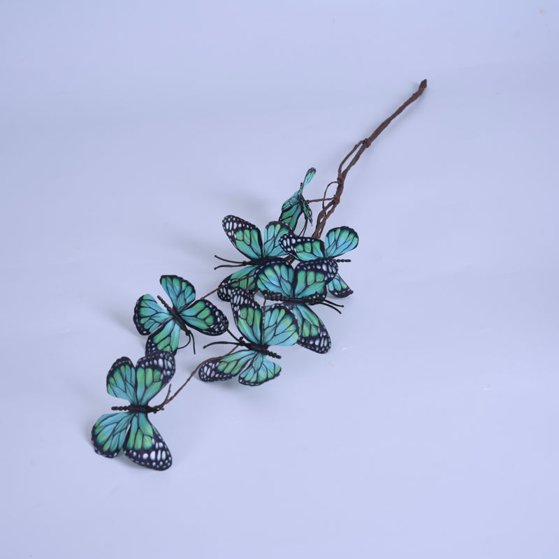 7-Head Artificial Green Butterfly Flower Stem