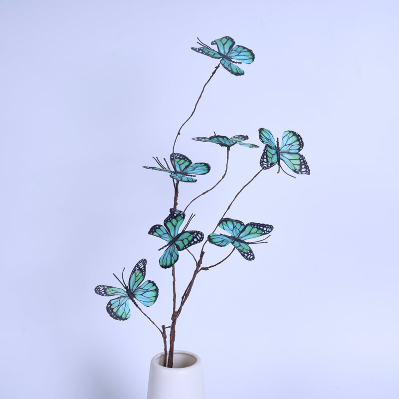 7-Head Artificial Green Butterfly Flower Stem