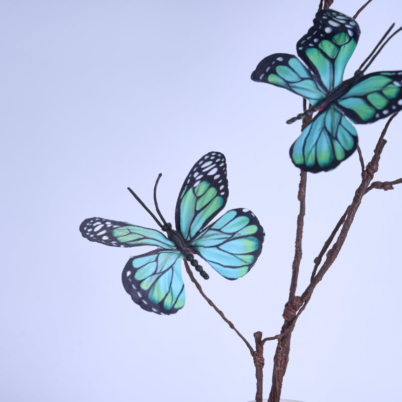 7-Head Artificial Green Butterfly Flower Stem