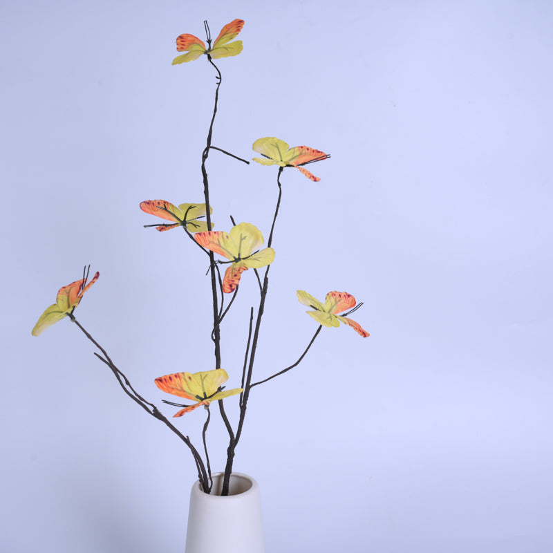 7-Head Artificial Orange Butterfly Flower Stem