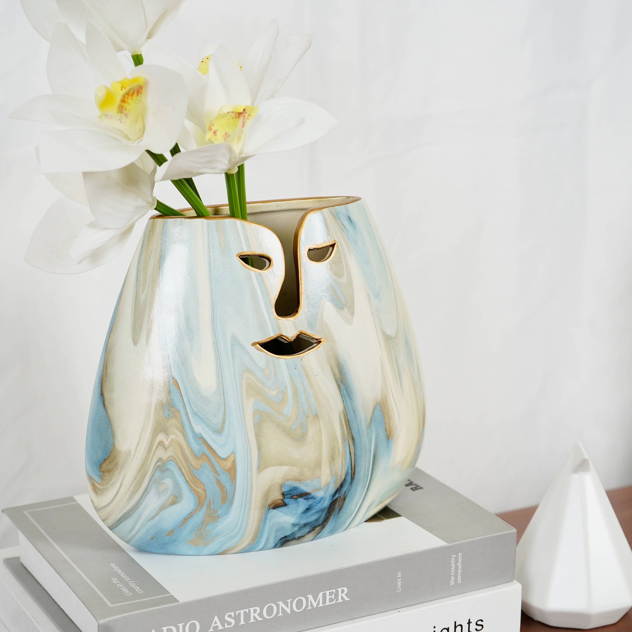 Ceramic Vase face blue white 19.5×8.5×18