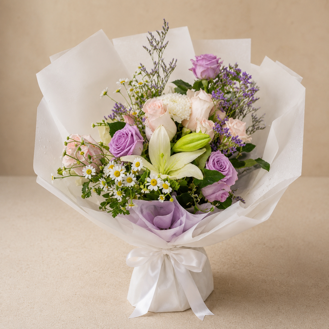 Lavender Roses Lily White Wrap
