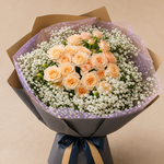 Peach Roses Baby Breath Bouquet