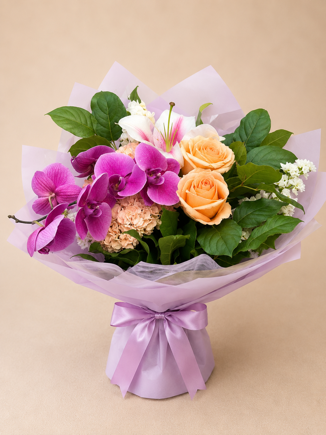 Pink Orchid Peach Rose Bouquet
