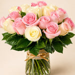 Pink White Rose Wrapped Bouquet