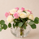 Pink White Roses Glass Vase