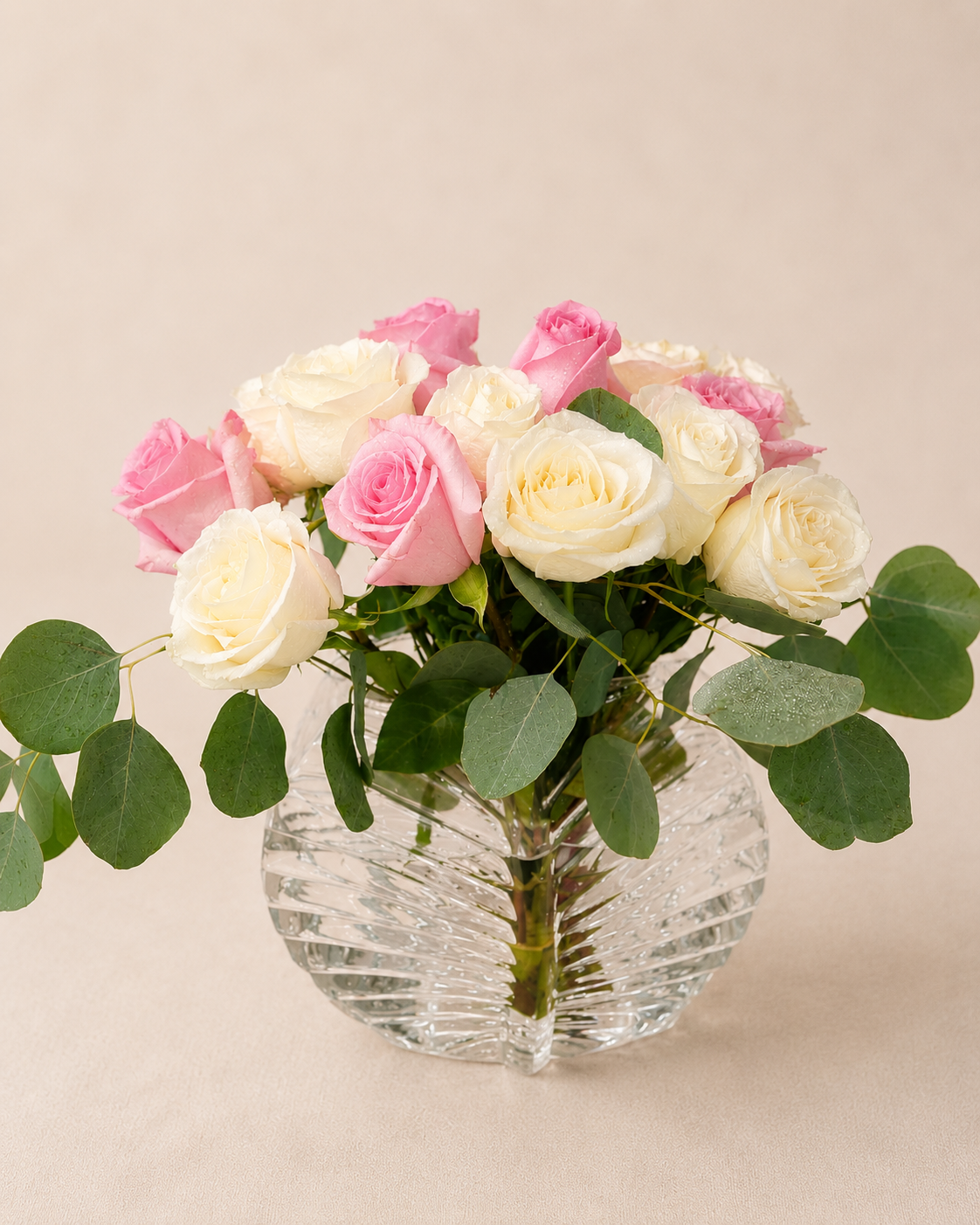 Pink White Roses Glass Vase