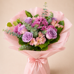 Purple Roses Pink Daisy Bouquet