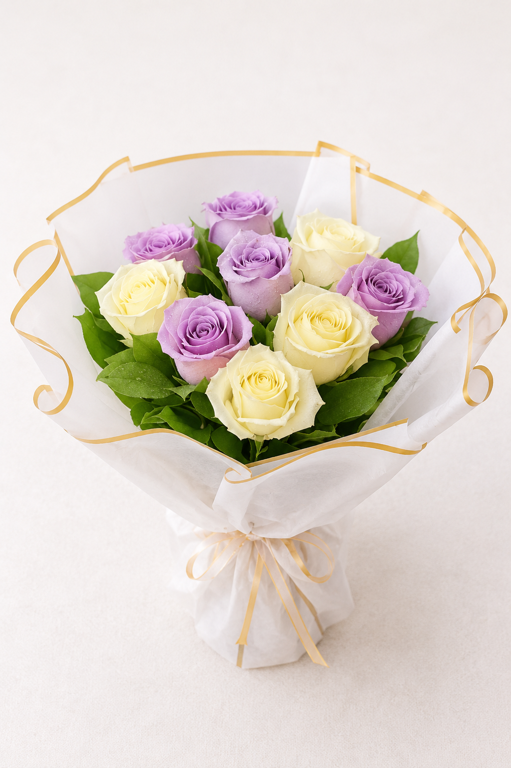 Purple White Roses Gold Trim
