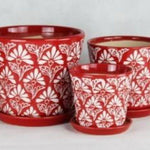 Red Floral Print Ceramic Flower Pot