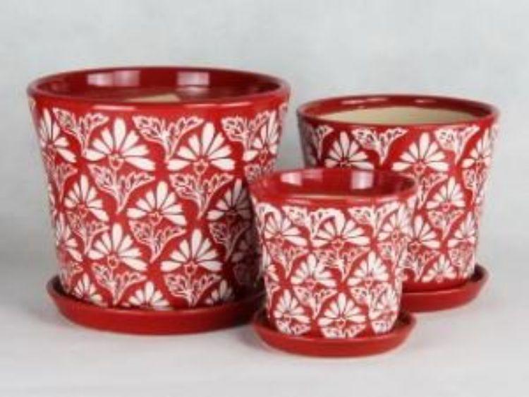 Red Floral Print Ceramic Flower Pot