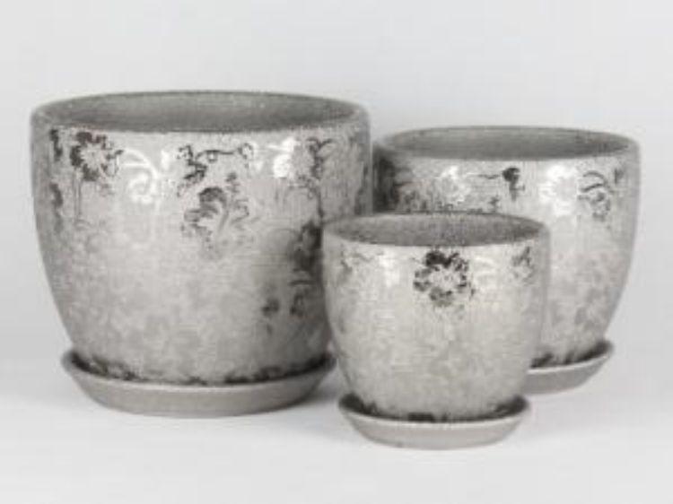 Silver  Flower Ceramic Flower Pot