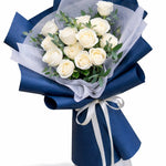White Rose Bouquet (blue wrap)