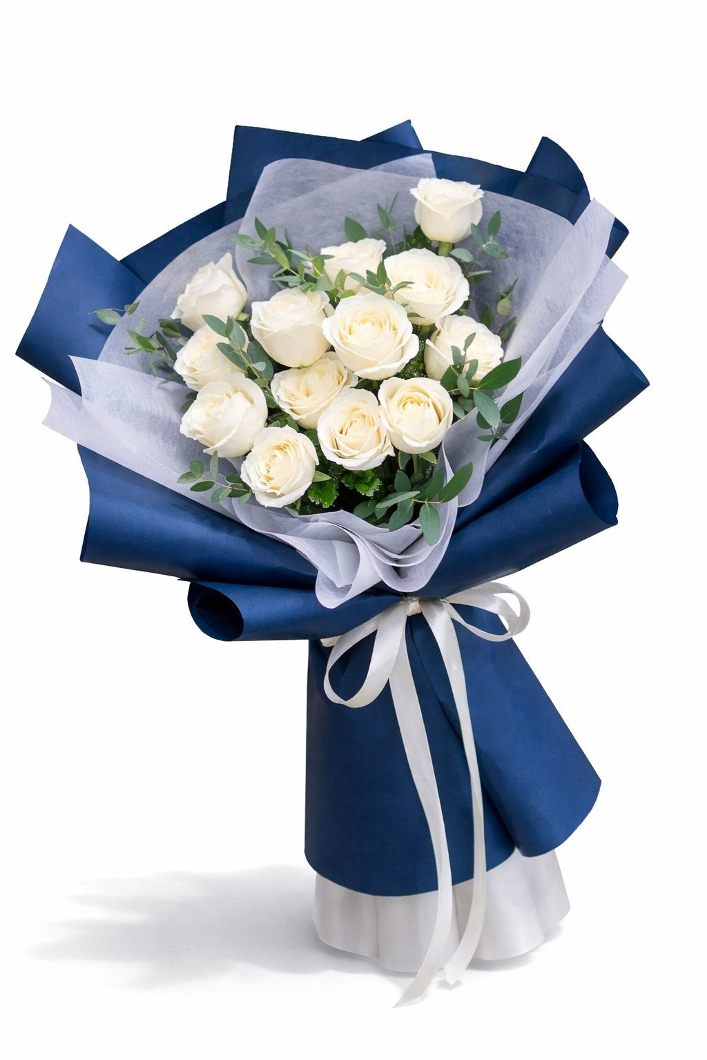 White Rose Bouquet (blue wrap)
