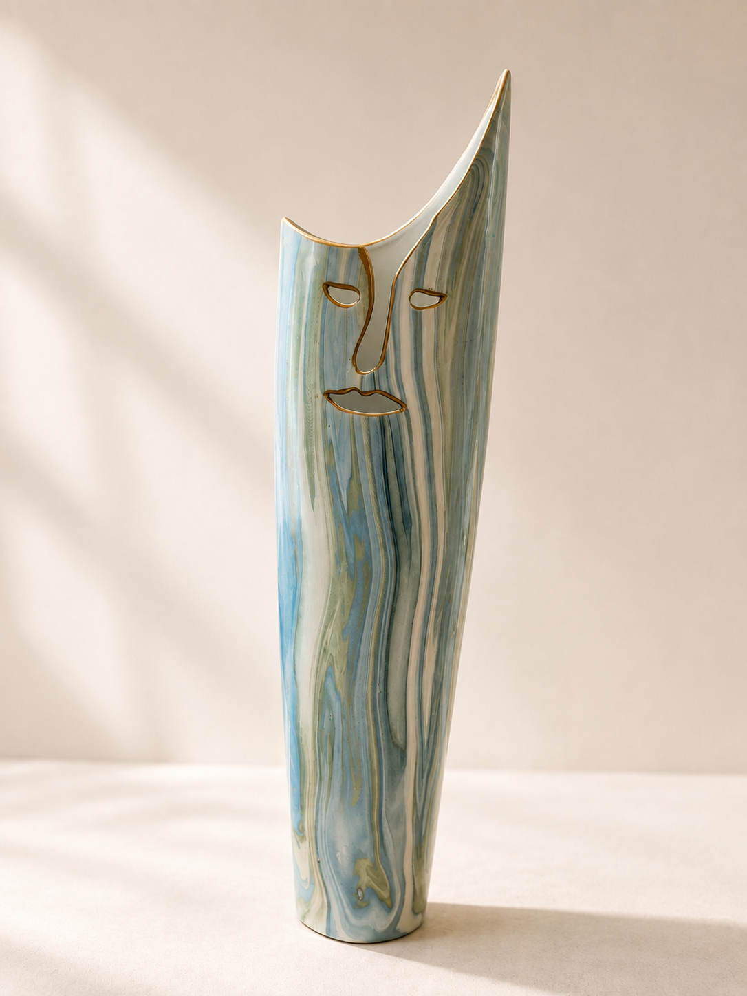 Ceramic Vase face blue white 12×9×49